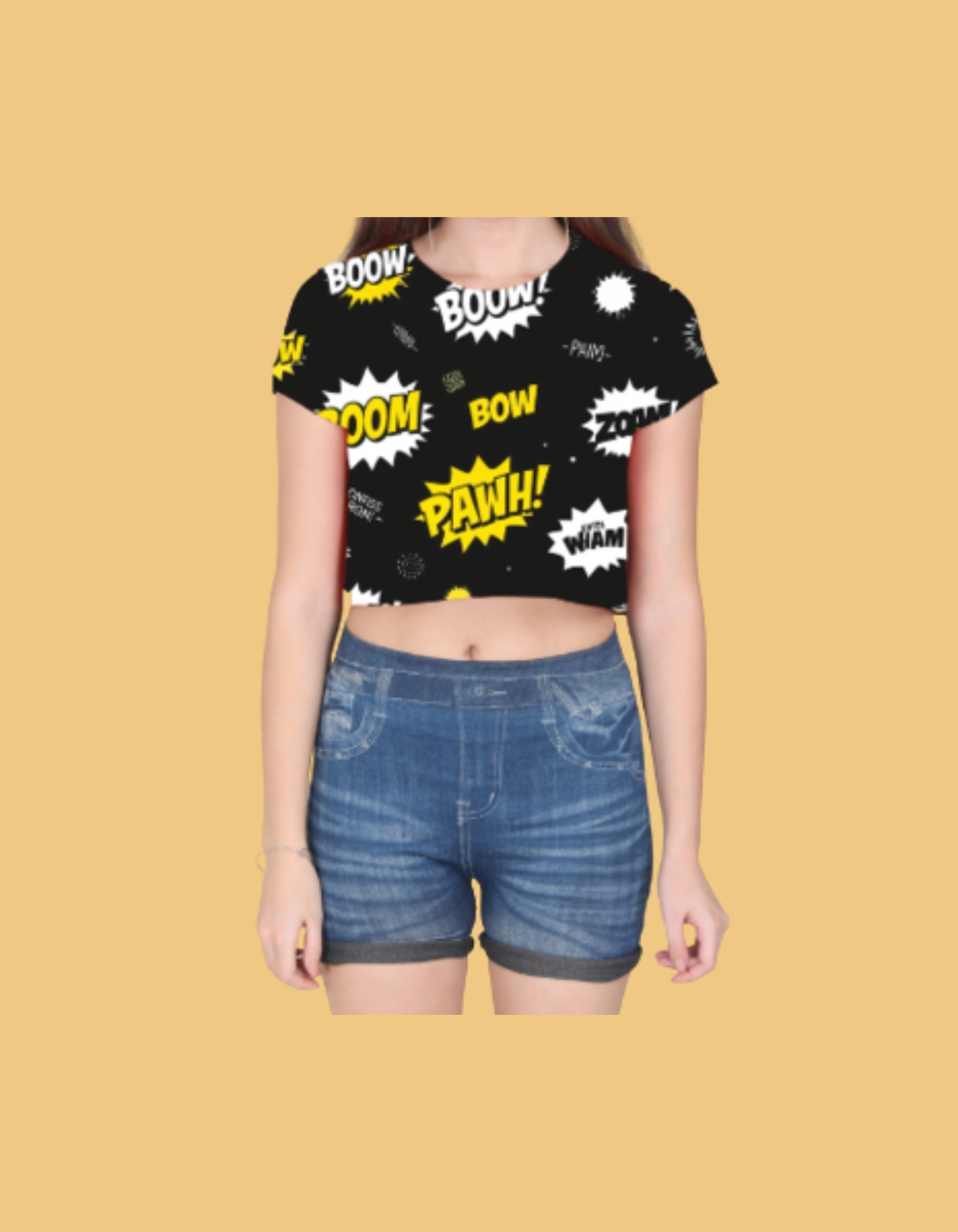 Female Womens AOP Crop Top black comic