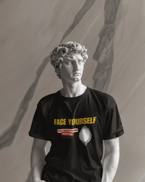 Face Yourself Unisex Premium Oversized T-Shirt Wearing Black