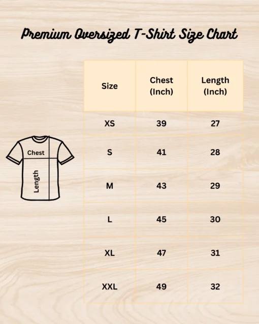 Kirtanics Premium Unisex Oversized Classic Tee peice Chart