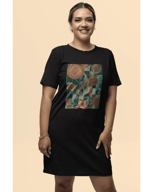 Mocha Galaxy Premium Women’s T-Shirt Dress Modeled