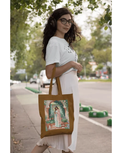 Nature Bliss Printed Women’s Zipped Tote Bag khaki Modeled
