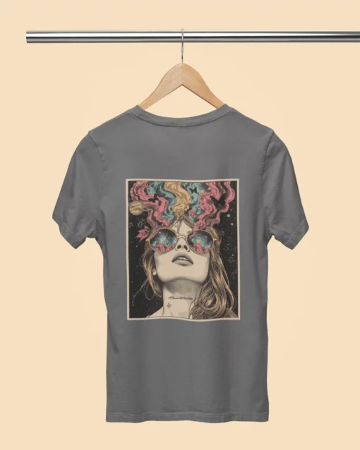 PsyAura Women’s Back Print Classic T-Shirt Charcoal Melange
