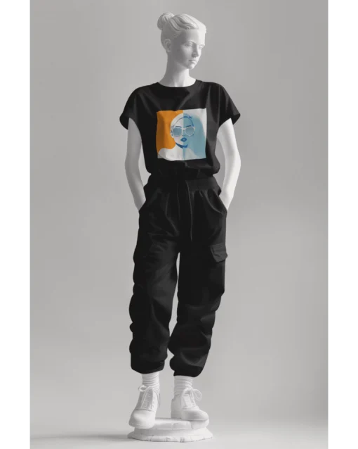 Women’s Premium Retro Radiance Classic T-Shirt Black Combo modeled