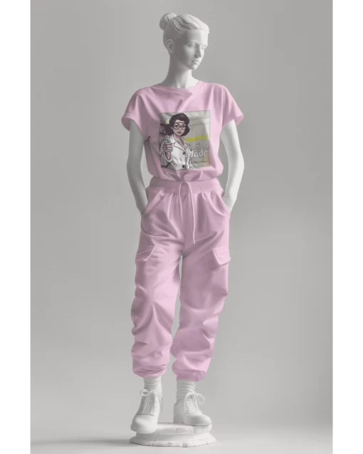 Women’s Premium SciGlam Classic T-Shirt baby pink women modeled combo